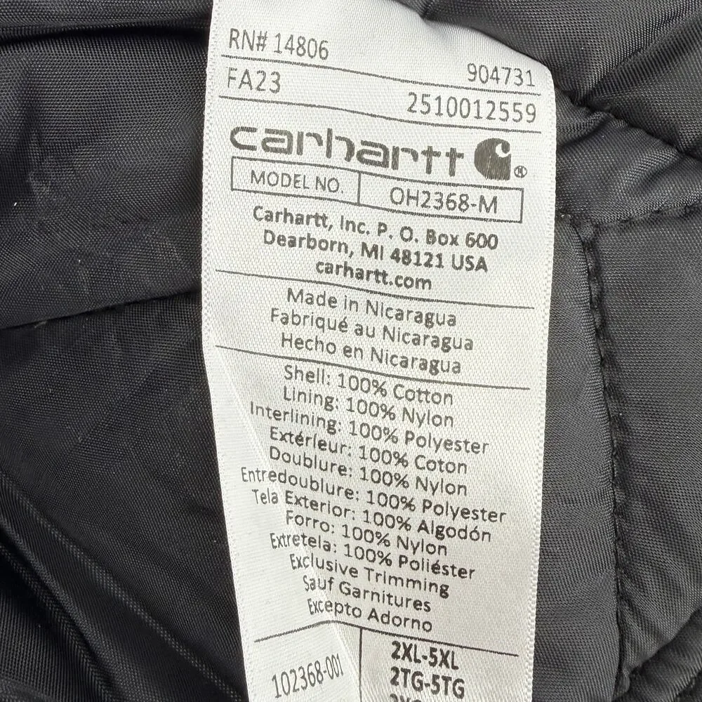 Carhartt Firm Duck Insulated Hood Black Sz 2XL - 5XL 102368-001 Hat Attachment
